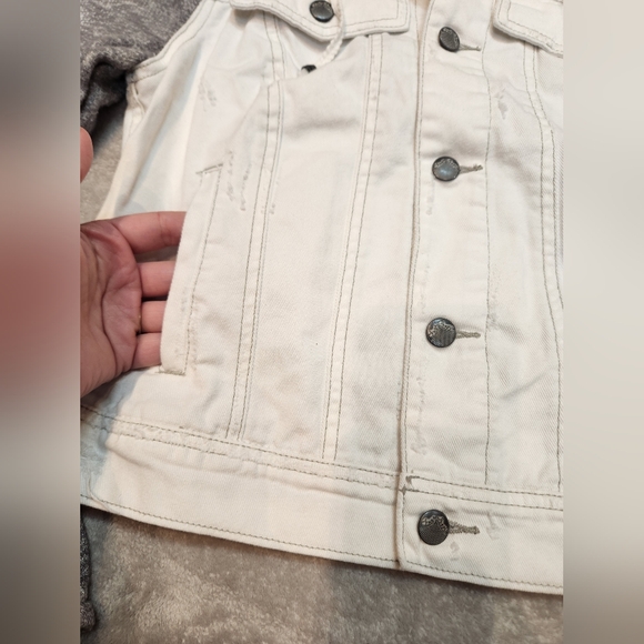 Free People White and Gray Distressed Jean Jacket - Picture 8 of 11